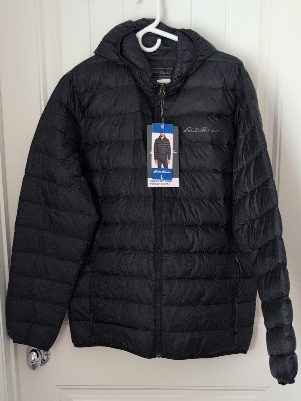 NWT - Eddie Bauer Men's Black Hooded Packable Puffer Jacket